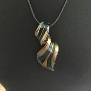 Blue and gold ribbon Merano glass pendant